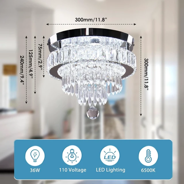 Alt view image 5 of 7 - 11.8" Crystal Ceiling Light, Flush Mount, Cool White