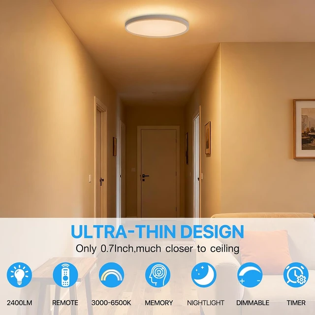 Alt view image 2 of 7 - Dimmable LED Flush Mount Ceiling Light Fixture,2000K Warm Night Light(1Pcs)