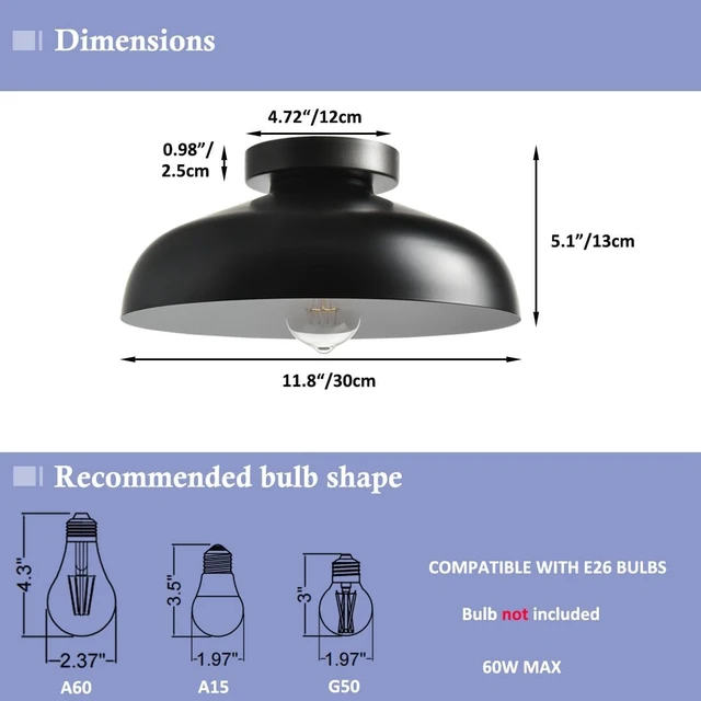 Alt view image 5 of 7 - DIRYZON Flush Mount Ceiling Light, 12-Inch Industrial Black Ceiling Light