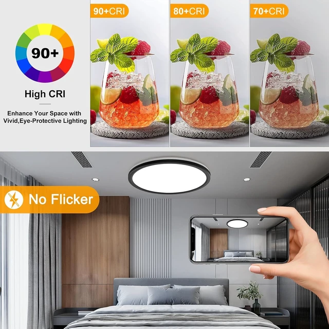 Alt view image 2 of 6 - 15 Inch LED Flush Mount Ceiling Light with Remote, 36W 3600LM 1800K/2700K/4000K/6500K Dimmable Ceiling Light with Night Light Low Profile Wired Ceiling lights for Bedroom,Dining Room,Living Room-Black