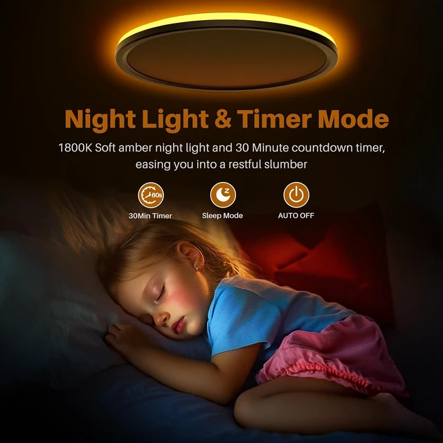 Alt view image 4 of 6 - 15 Inch LED Flush Mount Ceiling Light with Remote, 36W 3600LM 1800K/2700K/4000K/6500K Dimmable Ceiling Light with Night Light Low Profile Wired Ceiling lights for Bedroom,Dining Room,Living Room-Black