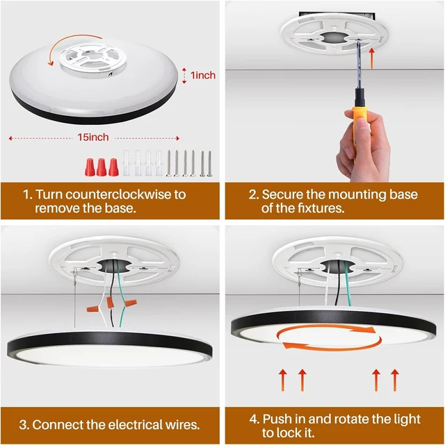 Alt view image 6 of 6 - 15 Inch LED Flush Mount Ceiling Light with Remote, 36W 3600LM 1800K/2700K/4000K/6500K Dimmable Ceiling Light with Night Light Low Profile Wired Ceiling lights for Bedroom,Dining Room,Living Room-Black