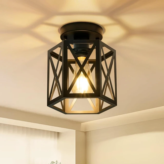 Main image of Semi Flush Mount Ceiling Light for Hallway Light Fixture, 7.5" Black