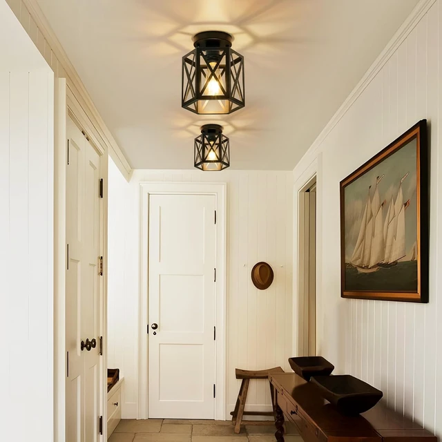 Alt view image 2 of 7 - Semi Flush Mount Ceiling Light for Hallway Light Fixture, 7.5" Black