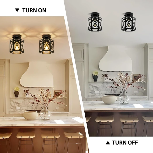 Alt view image 3 of 7 - Semi Flush Mount Ceiling Light for Hallway Light Fixture, 7.5" Black