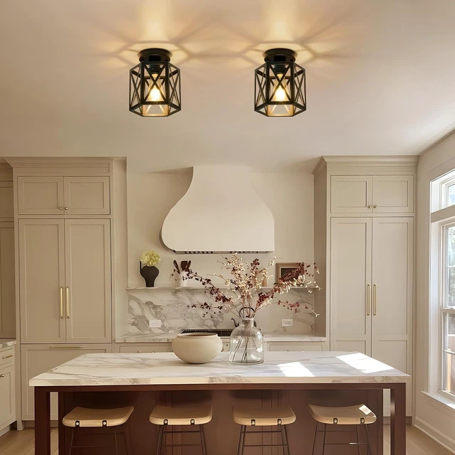 Alt view image 6 of 7 - Semi Flush Mount Ceiling Light for Hallway Light Fixture, 7.5" Black