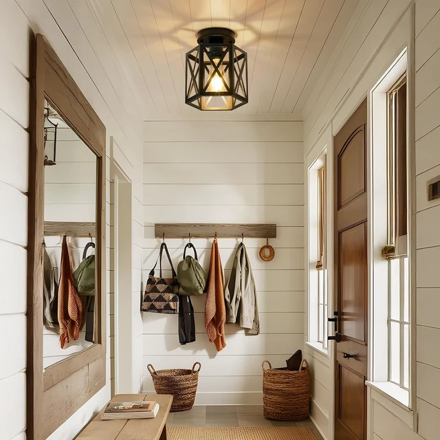 Alt view image 7 of 7 - Semi Flush Mount Ceiling Light for Hallway Light Fixture, 7.5" Black
