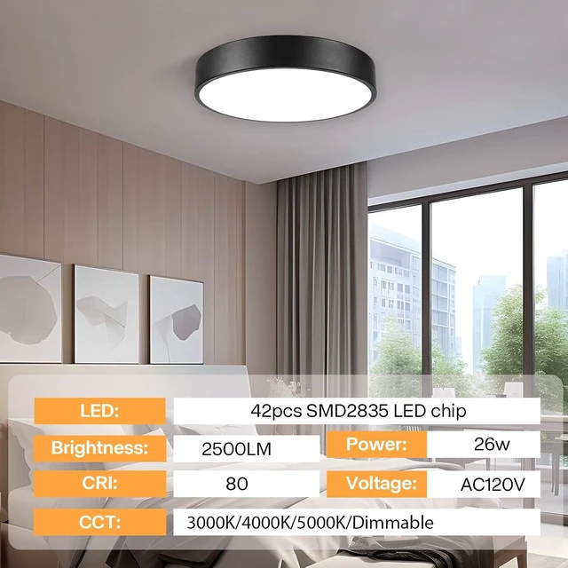 Alt view image 5 of 7 - Flush Mount Ceiling Light, 13" 3CCT Dimmable Modern Matte Black