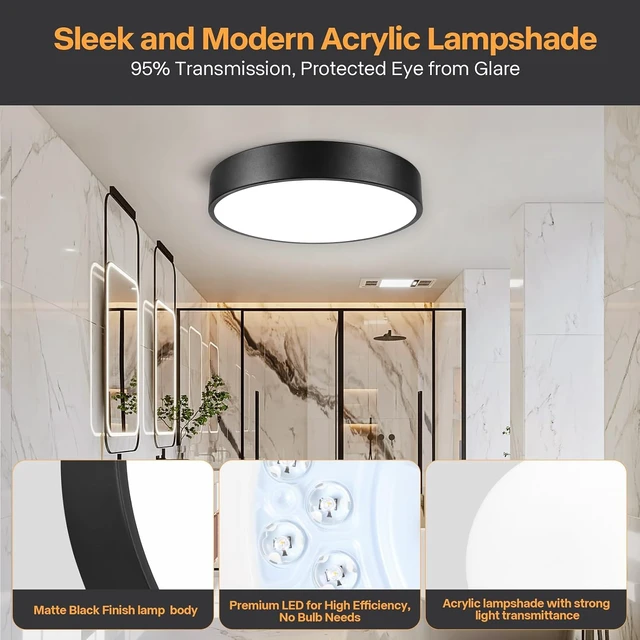 Alt view image 6 of 7 - Flush Mount Ceiling Light, 13" 3CCT Dimmable Modern Matte Black