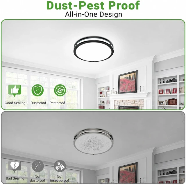 Alt view image 4 of 7 - zemty LED Ceiling Light Fixture, Black 10Inch Dimmable &5CCT(3000K-6500K) Adjustable,15W No Flicker Flush Mount Ceiling Light for Hallway,Closet,Entryway,Bathroom,Laundry Rooms 2 Pack