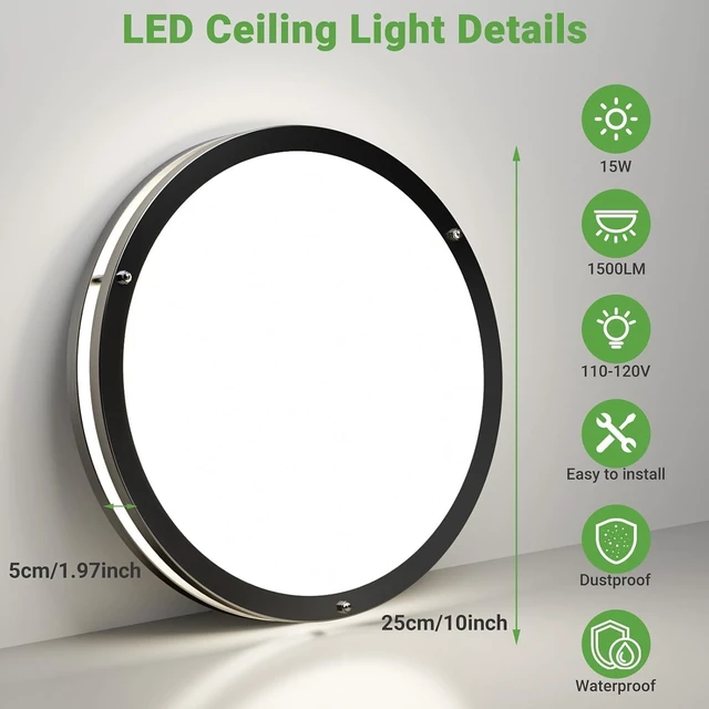 Alt view image 5 of 7 - zemty LED Ceiling Light Fixture, Black 10Inch Dimmable &5CCT(3000K-6500K) Adjustable,15W No Flicker Flush Mount Ceiling Light for Hallway,Closet,Entryway,Bathroom,Laundry Rooms 2 Pack