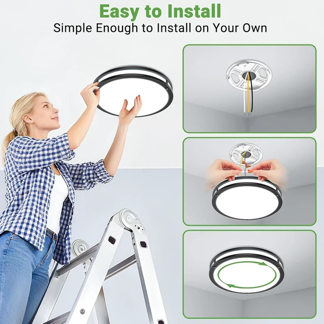 Alt view image 6 of 7 - zemty LED Ceiling Light Fixture, Black 10Inch Dimmable &5CCT(3000K-6500K) Adjustable,15W No Flicker Flush Mount Ceiling Light for Hallway,Closet,Entryway,Bathroom,Laundry Rooms 2 Pack