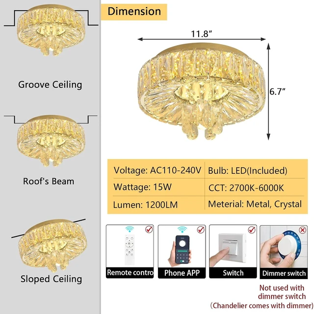 Alt view image 2 of 7 - Mini Chandelier Modern Crystal Chandeliers for Hallway LED Flush Mount Ceiling Light Dimmable Light Fixture for Dining Room Living Room Bedroom