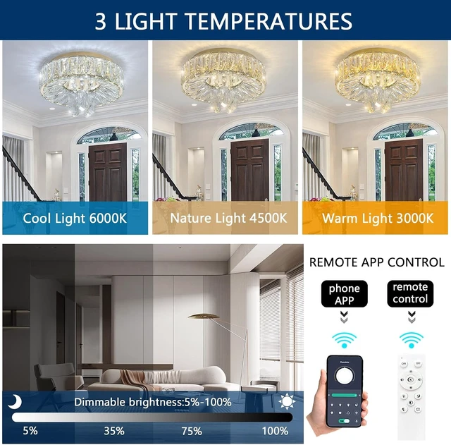 Alt view image 3 of 7 - Mini Chandelier Modern Crystal Chandeliers for Hallway LED Flush Mount Ceiling Light Dimmable Light Fixture for Dining Room Living Room Bedroom