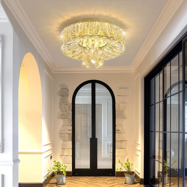 Alt view image 4 of 7 - Mini Chandelier Modern Crystal Chandeliers for Hallway LED Flush Mount Ceiling Light Dimmable Light Fixture for Dining Room Living Room Bedroom