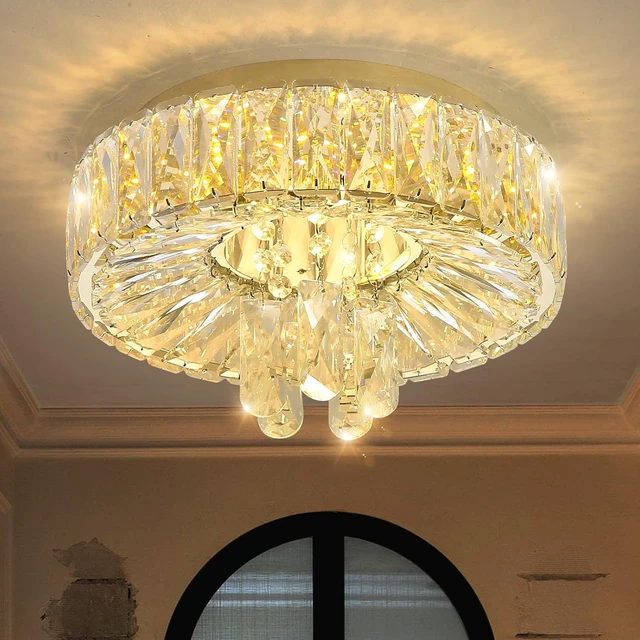 Alt view image 5 of 7 - Mini Chandelier Modern Crystal Chandeliers for Hallway LED Flush Mount Ceiling Light Dimmable Light Fixture for Dining Room Living Room Bedroom