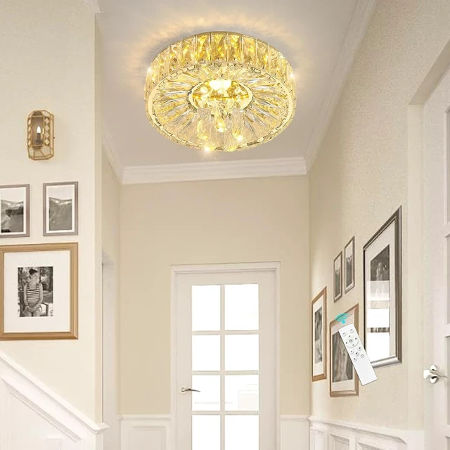 Alt view image 6 of 7 - Mini Chandelier Modern Crystal Chandeliers for Hallway LED Flush Mount Ceiling Light Dimmable Light Fixture for Dining Room Living Room Bedroom