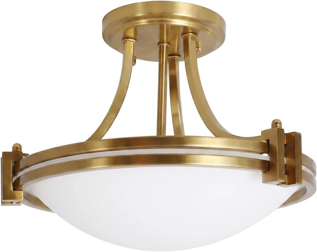 Main image of Bektas Semi Flush Mount Ceiling Light Fixture 12 inch Brushed Gold Light Fixture with Milk Glass for Bedroom Kitchen Bathroom Hallway Foyer Dinning Room Hall Entryway ETL Certified