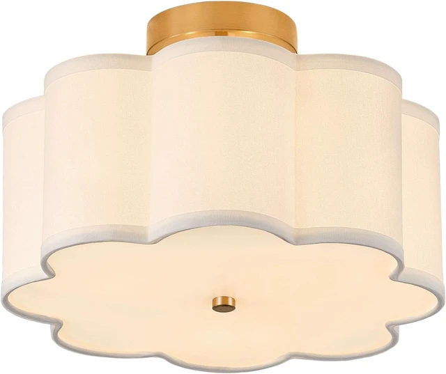 Main image of 13.3"Semi Flush Mount Ceiling Light Fixture, 3-Light Modern Close to Ceiling Light With Fabric Flower-Shaped Shade, Light Fixtures Ceiling Mount for Bedroom Nursery Kids Room Living Room(Gold)