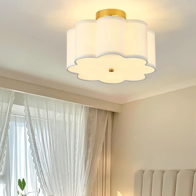 Alt view image 3 of 7 - 13.3"Semi Flush Mount Ceiling Light Fixture, 3-Light Modern Close to Ceiling Light With Fabric Flower-Shaped Shade, Light Fixtures Ceiling Mount for Bedroom Nursery Kids Room Living Room(Gold)