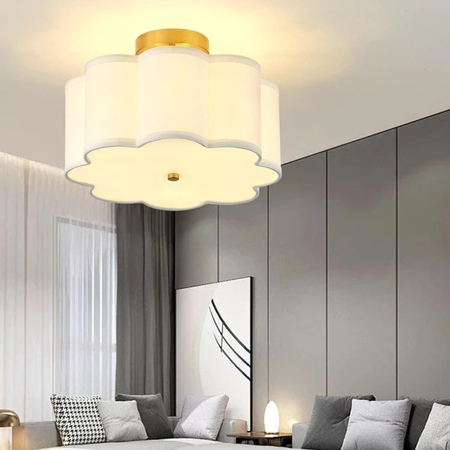 Alt view image 7 of 7 - 13.3"Semi Flush Mount Ceiling Light Fixture, 3-Light Modern Close to Ceiling Light With Fabric Flower-Shaped Shade, Light Fixtures Ceiling Mount for Bedroom Nursery Kids Room Living Room(Gold)
