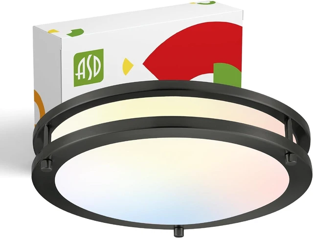 Main image of ASD LED 12" Round Flush Mount Lighting, Close to Ceiling Light Fixture | 3CCT, Dimmable, Energy Star, ETL Listed | 20W 1532LM 3000-5000K 120V | Low Profile Double Ring Lamp | Black