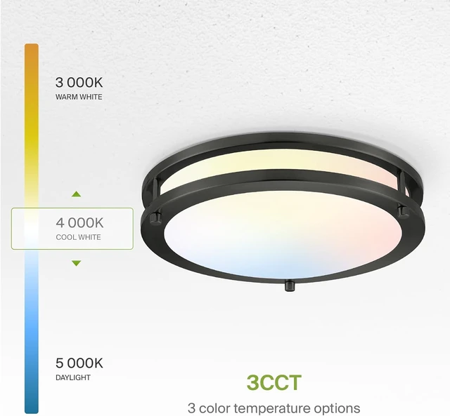 Alt view image 6 of 7 - ASD LED 12" Round Flush Mount Lighting, Close to Ceiling Light Fixture | 3CCT, Dimmable, Energy Star, ETL Listed | 20W 1532LM 3000-5000K 120V | Low Profile Double Ring Lamp | Black
