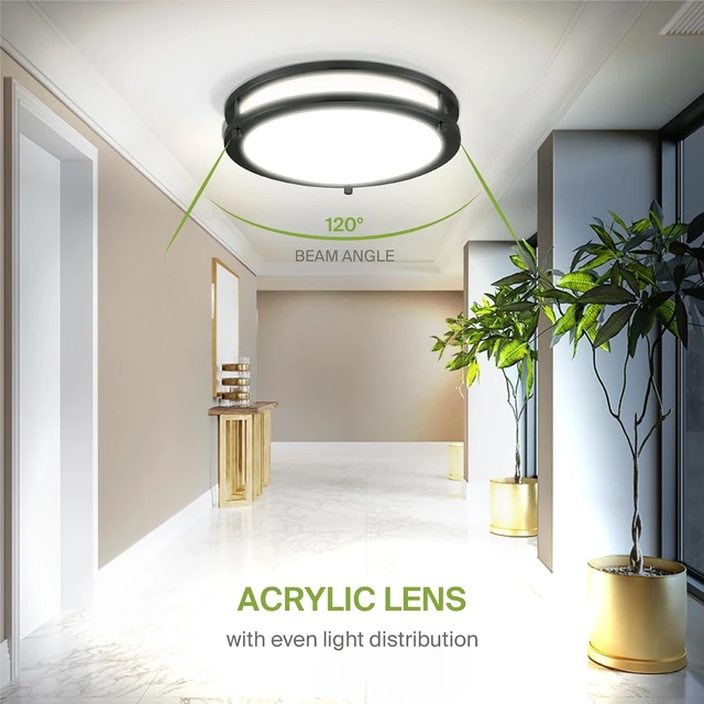 Alt view image 7 of 7 - ASD LED 12" Round Flush Mount Lighting, Close to Ceiling Light Fixture | 3CCT, Dimmable, Energy Star, ETL Listed | 20W 1532LM 3000-5000K 120V | Low Profile Double Ring Lamp | Black