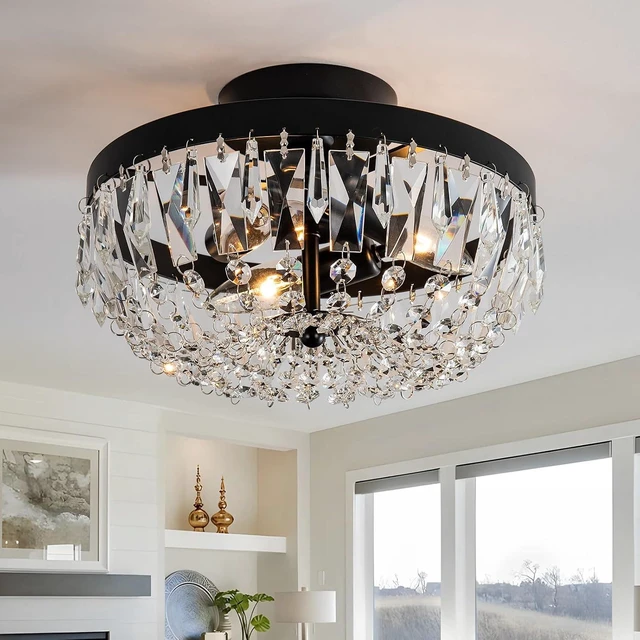 Main image of KSRYSZCQ Black Crystal Ceiling Light,10''Modern Ceiling Light Fixture Lamp 3 Light with E12 Base,Sturdy Craft & Aesthetic Design,Ideal for Dining Room,Kitchen,Bedroom
