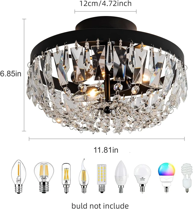 Alt view image 2 of 7 - KSRYSZCQ Black Crystal Ceiling Light,10''Modern Ceiling Light Fixture Lamp 3 Light with E12 Base,Sturdy Craft & Aesthetic Design,Ideal for Dining Room,Kitchen,Bedroom