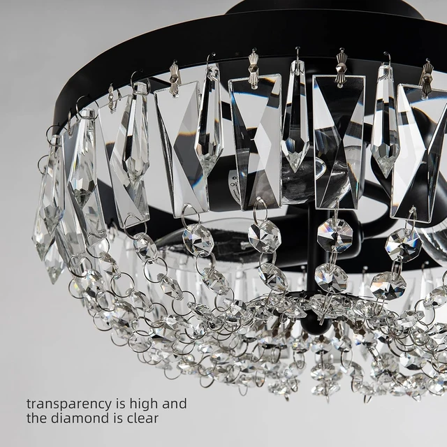 Alt view image 4 of 7 - KSRYSZCQ Black Crystal Ceiling Light,10''Modern Ceiling Light Fixture Lamp 3 Light with E12 Base,Sturdy Craft & Aesthetic Design,Ideal for Dining Room,Kitchen,Bedroom