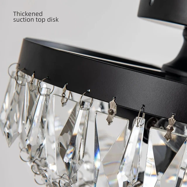 Alt view image 5 of 7 - KSRYSZCQ Black Crystal Ceiling Light,10''Modern Ceiling Light Fixture Lamp 3 Light with E12 Base,Sturdy Craft & Aesthetic Design,Ideal for Dining Room,Kitchen,Bedroom