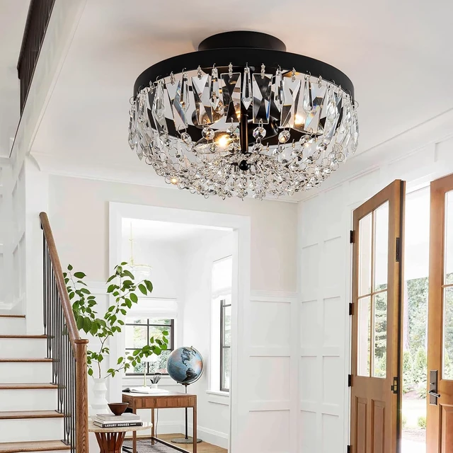 Alt view image 7 of 7 - KSRYSZCQ Black Crystal Ceiling Light,10''Modern Ceiling Light Fixture Lamp 3 Light with E12 Base,Sturdy Craft & Aesthetic Design,Ideal for Dining Room,Kitchen,Bedroom