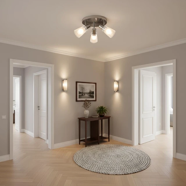 Alt view image 2 of 7 - 10 Track Lighting Kit, Brushed Nickel Finish Flush Mount Ceiling Light Fixture with Frosted Glass Shades, E26 Base Adjustable Heads Provide Directional Light (3-Light)