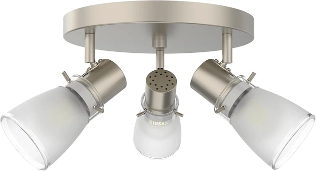 Alt view image 3 of 7 - 10 Track Lighting Kit, Brushed Nickel Finish Flush Mount Ceiling Light Fixture with Frosted Glass Shades, E26 Base Adjustable Heads Provide Directional Light (3-Light)