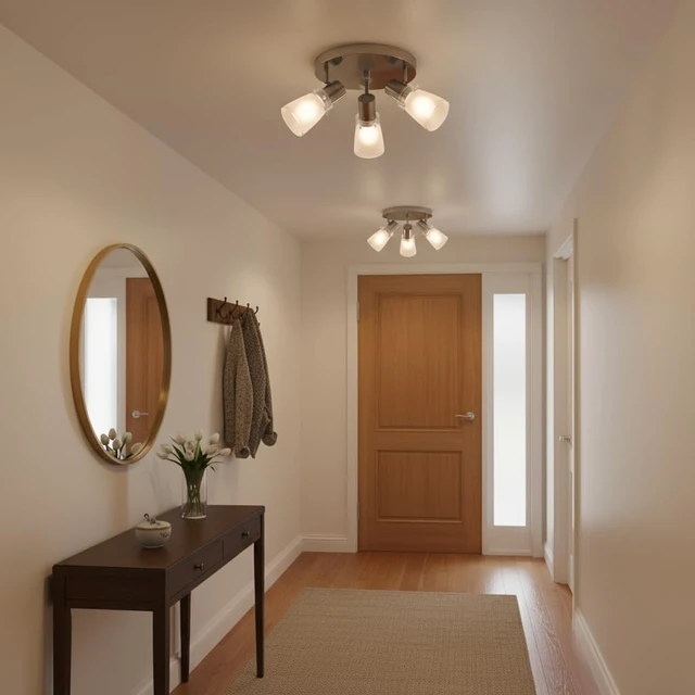Alt view image 4 of 7 - 10 Track Lighting Kit, Brushed Nickel Finish Flush Mount Ceiling Light Fixture with Frosted Glass Shades, E26 Base Adjustable Heads Provide Directional Light (3-Light)