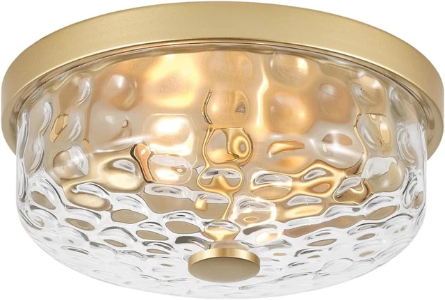 Main image of 12 In Gold Flush Mount Ceiling Light Fixture 2-Light Hammered Glass Shade