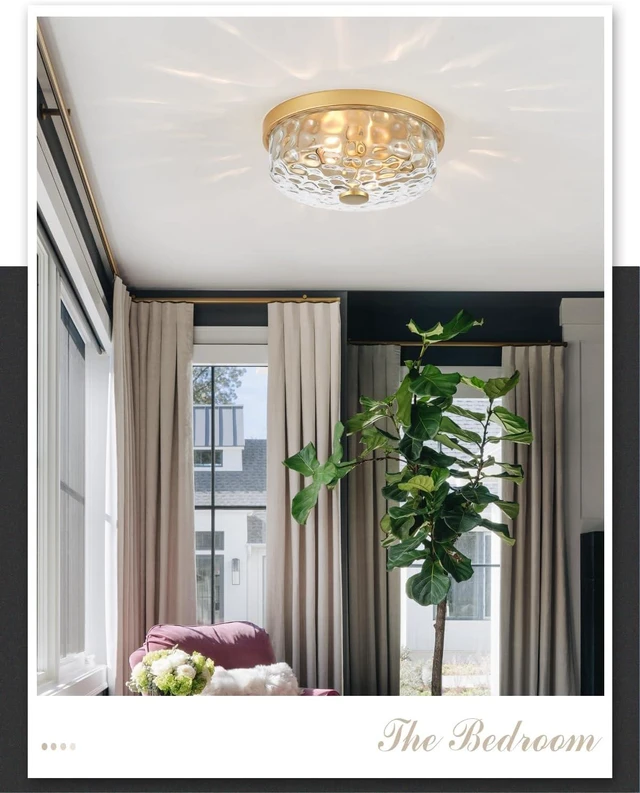 Alt view image 6 of 7 - 12 In Gold Flush Mount Ceiling Light Fixture 2-Light Hammered Glass Shade