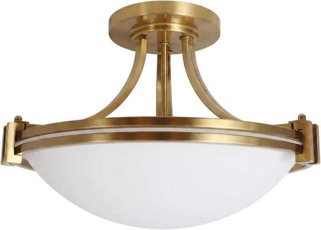 Main image of Bektas Modern Semi Flush Mount Ceiling Light Fixture 16 inch Gold Traditional Fixture with Milk Glass for Bedroom Kitchen Bathroom Hallway Foyer Living Room Entryway Brass ETL Listed
