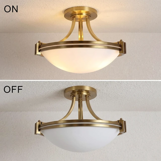 Alt view image 6 of 7 - Bektas Semi Flush Mount Ceiling Light Fixture 12 inch Brushed Gold Light Fixture with Milk Glass for Bedroom Kitchen Bathroom Hallway Foyer Dinning Room Hall Entryway ETL Certified