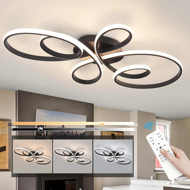 Main image of 66W Modern LED Ceiling Light, Flower Flush Mount Light Fixture with Remote Control Black Dimmable Ceiling Lamp for Living Room, Bedroom, Dining Room, Hallway, Kitchen