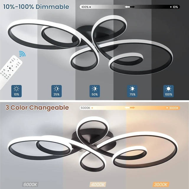 Alt view image 2 of 7 - 66W Modern LED Ceiling Light, Flower Flush Mount Light Fixture with Remote Control Black Dimmable Ceiling Lamp for Living Room, Bedroom, Dining Room, Hallway, Kitchen