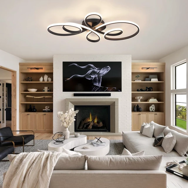 Alt view image 3 of 7 - 66W Modern LED Ceiling Light, Flower Flush Mount Light Fixture with Remote Control Black Dimmable Ceiling Lamp for Living Room, Bedroom, Dining Room, Hallway, Kitchen