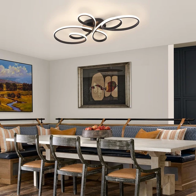Alt view image 6 of 7 - 66W Modern LED Ceiling Light, Flower Flush Mount Light Fixture with Remote Control Black Dimmable Ceiling Lamp for Living Room, Bedroom, Dining Room, Hallway, Kitchen
