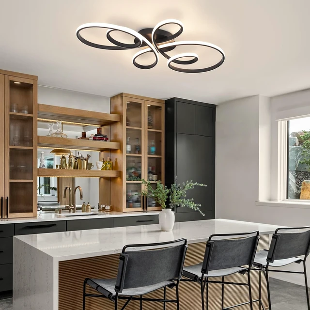 Alt view image 7 of 7 - 66W Modern LED Ceiling Light, Flower Flush Mount Light Fixture with Remote Control Black Dimmable Ceiling Lamp for Living Room, Bedroom, Dining Room, Hallway, Kitchen