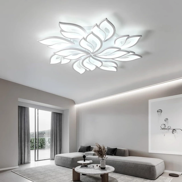 Alt view image 2 of 7 - JAYMP 35.4" Flower Shaped Ceiling Light Dimmable Modern Ceiling Lamp Remote Control LED Lighting Fixture for Living Room Kitchen Dining Room (White/12 Petals)