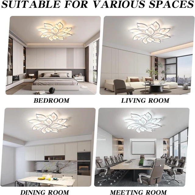 Alt view image 3 of 7 - JAYMP 35.4" Flower Shaped Ceiling Light Dimmable Modern Ceiling Lamp Remote Control LED Lighting Fixture for Living Room Kitchen Dining Room (White/12 Petals)
