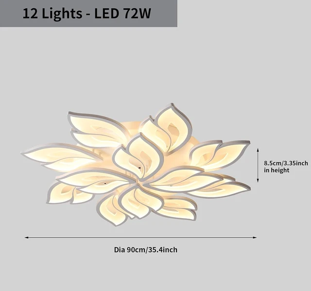 Alt view image 4 of 7 - JAYMP 35.4" Flower Shaped Ceiling Light Dimmable Modern Ceiling Lamp Remote Control LED Lighting Fixture for Living Room Kitchen Dining Room (White/12 Petals)