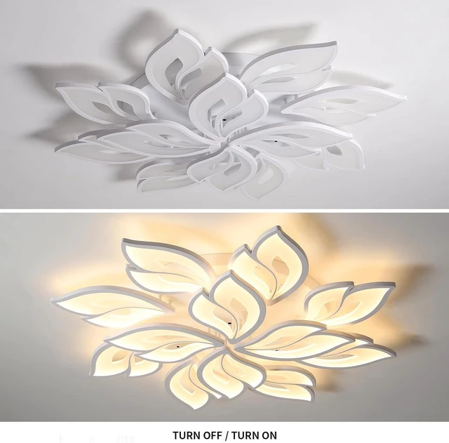 Alt view image 6 of 7 - JAYMP 35.4" Flower Shaped Ceiling Light Dimmable Modern Ceiling Lamp Remote Control LED Lighting Fixture for Living Room Kitchen Dining Room (White/12 Petals)