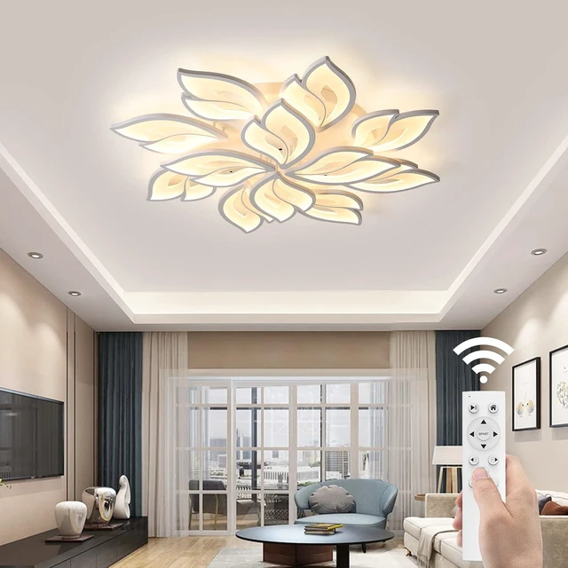 Alt view image 7 of 7 - JAYMP 35.4" Flower Shaped Ceiling Light Dimmable Modern Ceiling Lamp Remote Control LED Lighting Fixture for Living Room Kitchen Dining Room (White/12 Petals)